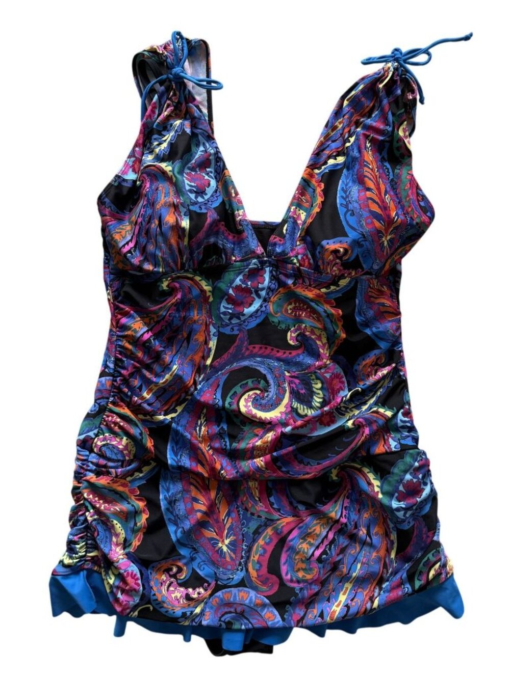 Mazu Grecian Skater Swimsuit Vibrant Paisley One-Piece Adjustable Straps Size 16